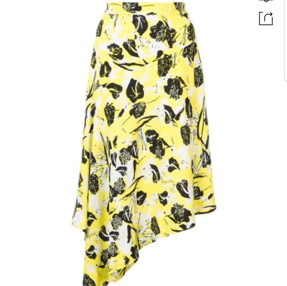DEREK Lam Asymmetric Printed Crepe Skirt Yellow - Picture 1 of 7